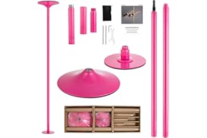 PRIOR FITNESS Pole Dance Barra de baile de 45 mm de altura ajustable de 2,35 a 2,7 m, 2 modos: giratorio/estático, soporta hasta 200 kg, club, fiesta (rosa)