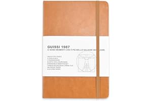 GUISSI uissi Classic Dotted Grid Bullet Notebook Journal Dot Hard Cover A5 Premium 80 g/m2 Papier épais Sans Acide Avec Poche Intérieure Fine Faux Cuir Fournitures Scolaires de Bureau 144 Pages