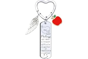 JRZDFXS Porte clé Merci Maîtresse en cadeau maîtresse école - cadeau de fin d'année scolaire - porte clés cabochon breloque coeur « maitresse super chouette »