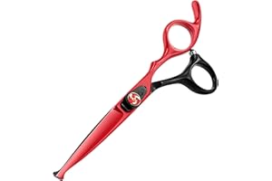WISH BEAUTY,THE ROYAL ELEGANCE wishbeauty - Tijeras de peluquería para niños, puntas redondas y curvadas, tijeras de corte de pelo para niños, tijeras de peluquería profesionales para bebés (tijeras rojas y negras de 6.5 pulgadas)