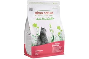 Almo Nature Anti Hairball - Adult Cat Kibble with Fresh Salmon, with a Blend of Vegetable Fibres to Counteract the Formation of Hairballs - 2kg Bag