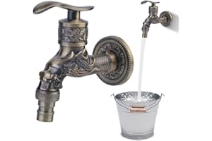 YOYIAG Grifo de jardín vintage grifo: grifo tallado dragón aleación de zinc grifo jardín antiguo de 1/2 pulgadas montado en la pared grifo de jardín, grifo de lavabo para baño, cocina