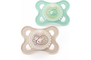 MAM Latex Original Night Soothers | 0-6 Months | Glow in The Dark Dummies | Comes in Dummy Steriliser Case | Baby Accessories for Newborn | Green/Cream (Various Designs)