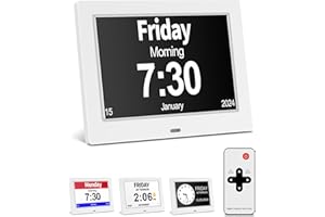 GAOEEIN Calendario elettronico, Sveglia demenziale da 7 Pollici, Orologio da Tavolo, Calendario da Parete, Semplice, Chiaro; per anziani, Bambini