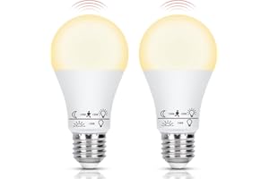 Aigostar Bombilla con Sensor de Movimiento, LED E27 A60 12W Equivalente a 81W, Luz Cálido 3000K, 1170 Lm, Automatica Bombilla E27 Detector de Movimiento, No Regulable, 2 Unidades