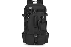 WIYETY Angelrucksäcke mit Rutenhalter Angelrucksack: 45 x 16 x 23 cm Wasserdichte Outdoor Angelrucksäcke mit Rutenhalter, Schwarz Multifunktional Militär Rucksack für Camping, Outdoor Sport, Angeln