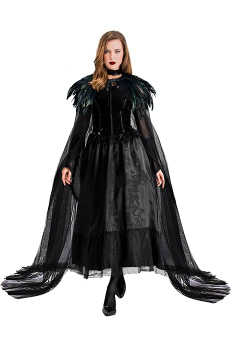 Haussement D'Épaules Plumes Gothique - Cape Noir Pour Halloween, Cosplay, Soirée - Style Dramatique