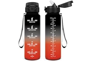 HoneyHolly Botella de Agua, 1000 ml sin BPA, Botella Agua, Prueba de Fugas, Botella Gym, Marcador de Tiempo Motivacional, Botella, Cantimplora para Sport, Bicicleta, Gimnasio, Escuela
