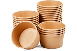 heavenlife 50 Pezzi Contenitore per Zuppa da Asporto, Ciotola di Carta Kraft, Coppette per Gelato Carta, Bicchieri di Cartone Kraft per Zuppa Insalata Sandwich (430ml)