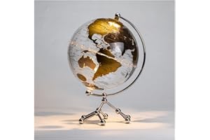 WEARTRAVELERS Mappamondo con Luce Touch Light - Globo da 20 CM Trasparente Base in Metallo – Lampada da Tavolo Decorativa per Casa, Ufficio, Scuola – Rotazione 360° – Idea Educativa Bambini (Argento - Luce Calda)