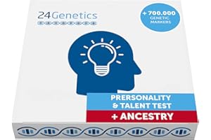 24Genetics Test Adn Talento y Personalidad, Incluye Test Adn Ancestros Gratis, Descubre tu Predisposicion Genetica a la Creatividad, Impulsividad, Nocturnidad, Prueba Adn Desde Casa