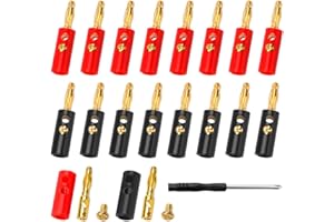 KUOQIY 18 Pezzi 4mm Banana Spina Connettore, Placcati in Oro Banana Spina, con Cacciavite, per Altoparlante Cavo Audio Diffusori (9 Rossi + 9 Neri)