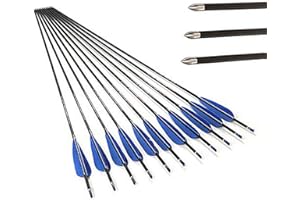 ACCMOS 12 Pezzi 32 Pollici Freccia in Carbonio Puro con 4＂Piuma di Tacchino ID4.2mm Spine 300-1800 Frecce da Caccia, per Archi Tiro con L'Arco
