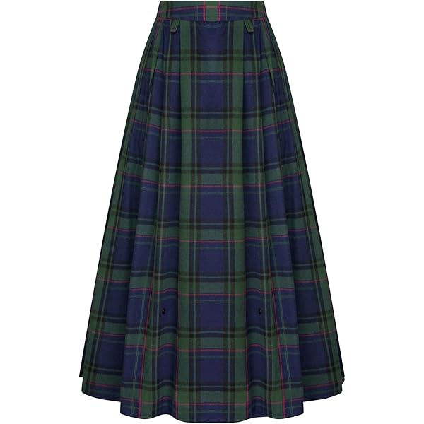 SCARLET DARKNESS Jupe Longue à Carreaux (tartan) Femme - Coupe Trapèze Taille Haute - Style Renaissance Vintage - 75% Polyester 25% Coton