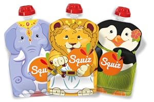 Lot de 3 Gourdes Réutilisables 130ml | Collection Carnaval | Pour Bébé, Enfant et Adulte | Compotes, Purées, et Smoothies | Étanches, Durables et Écologique | Fabriquées en Suisse et France | Squiz