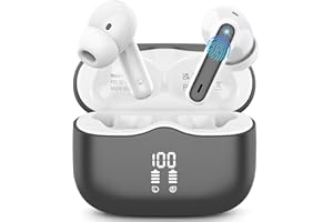 XINWLD Bezprzewodowe słuchawki douszne, słuchawki bezprzewodowe bluetooth 5.4 z mikrofonami z redukcją szumów ENC, 40 H z głębszym basem, wodoodporne słuchawki IP7 z wyświetlaczem LED, Ciemnoszary