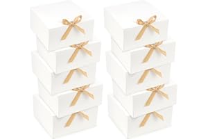 BINYI Boite à Cadeau Grande en Carton Avec Couvercle - 10 Pièces Rectangulaires 20 x 20 x 10 cm - Emballage Kraft pour Anniversaire, Mariage, Fête, Noël (Blanche)