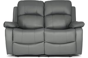Bravich LUXURY Grey Gray Bonded Leather Recliner 2 Seater Reclining Sofa Suite Settee Couch Lounge Home Lounge Armrest Footrest (148x93x97cm)