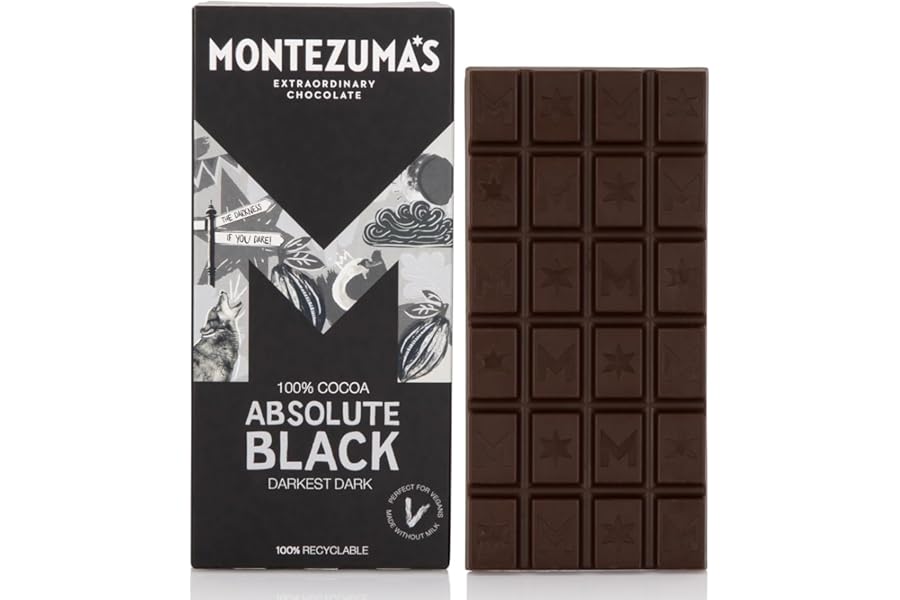 Montezuma's Absolute Black, 100% Cocoa, Dark Chocolate, Gluten Free & Naturally Vegan, 90g Bar
