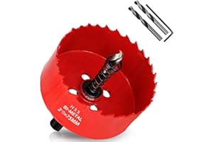 KACNON Seghe a Tazza Bi-Metallica 75 mm, M42 HSS Sega A Tazza Trapano, con Adattatore Esagonale e Punta di Centraggio, per Forare Plastica, PVC, Legno, Fibra di Legno, Metallo Dolce, Rosso