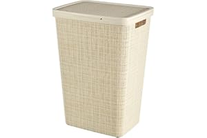 Curver Hamper- Baúl para la colada 58L, Cesto de ropa, 43x34xH58 cm, Acabado Jute, Blanco Roto