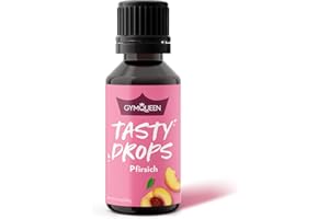 GymQueen Tasty Drops 30ml, gouttes savoureuses zéro calorie, zéro sucre et zéro matière grasse, gouttes aromatiques pour sucrer les aliments, délicieuses gouttes sans colorant artificiel, Pêche