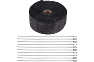 YOSOO HEALTH GEAR Black Exhaust Heat Wrap, Exhaust Pipe Wrap, Fiberglass Heat Shield Tape with 10 Stainless Ties for Motorcycles, Muscle Car, Vintage Car, ATV, Go Kart