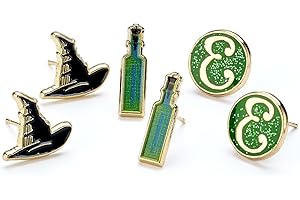 Wicked Kapelusz, eliksir i logo Elphaba, zestaw 3 par kolczyków na sztyfcie, Jeden rozmiar, Stop cynku - 93% cynk + 3% miedź + 4% aluminium, Bez kamieni szlachetnych