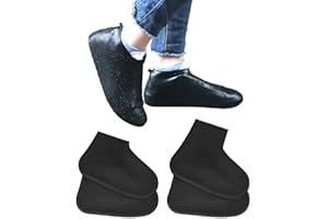 IUDWCG 2 Paires Couvre Chaussures Imperméables, Couvre Chaussures en Silicone Réutilisables avec Semelle Renforcée Antidérapante pour Les Jours Pluvieux et Neigeux pour Hommes, Femmes（Noir）