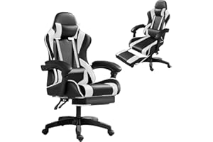 Frixovel Chaise Gaming, Siège de Bureau réglable, Fauteuil Gaming avec Repose-Pieds télescopique (Noir et Blanc)