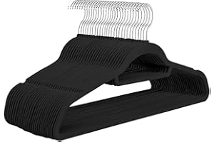 PANZY HOME 50 Velvet Hangers Non-Slip Clothes Coat Hangers Coat with Tie Bar and 360° Swivel Hook Space-Saving 0.6 cm Thick 45 cm Long, for Dresses Trousers(50 Pack Black)