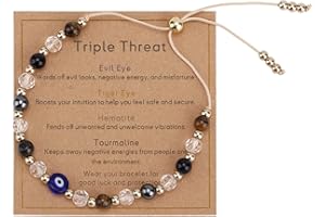 Mikovivi Evil Eye Bracelet for Women, Crystal Black Tourmaline Bracelet Triple Protection Good Luck Jewelry for Men Women Christmas Birthday Gift