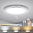 Combuh Rechargeable Motion Sensor Light LED, 7.48" Wireless USB Battery Operated Ceiling Light with Remote Timer, Cool Natural Warm White Dimmable Pir Wall Lamp for Bathroom Stair Closet Cupboard Shed