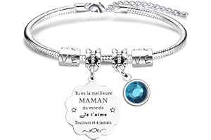 VGWON Cadeau de fête des mères, Bracelet à Breloques pour Maman, Acier Inoxydable 316L avec Texte Gravé au Laser, Bijou Original pour Maman, Cadeau de Noël et d'anniversaire 122
