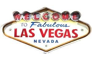 FEENOMENN Cartel Retro Luminoso Metal LED - Decoración Pared Vintage - Welcome Las Vegas Nevada (50 x 25 cm)