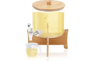 GAESHOW Dispensador de Detergente Lavadora, Contenedor de Cápsulas de Lavandería, Recipientes de Almacenamiento de LavanderíA con Soporte de Madera, Grifo y Tazas Medidoras (1)