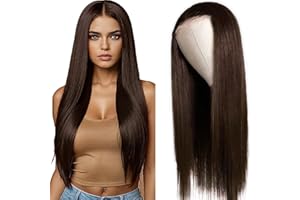 Weeybay Parrucca Donna Capelli Veri Umani Straight 4X4 Human Hair Wig 150% Density #4 Brown Free Part Glueless Dark Brown Color Real Unprocessed Virgin Hair Parrucche 32 Inch
