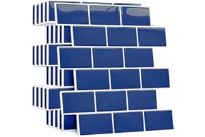 Yoillione Upgrade Thicker 3D Tile Stickers for Bathroom, Kitchen, Adhesive Tiles, Vinyl Tiles, Self-Adhesive Tile Film, White PVC Metro Tiles, Self-Adhesive (10, Blue)