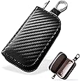 MONOJOY Faraday Pouch for Car Keys, Car Key Signal Blocker Case, Combine Faraday Bag and Faraday Box, Leather Anti Theft RFID Blocking, Remote Control Faraday Case with Hook and Keyring (Black)