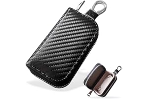 MONOJOY Faraday Pouch for Car Keys, Car Key Signal Blocker Case, Combine Faraday Bag and Faraday Box, Leather Anti Theft RFID Blocking, Remote Control faraday Case with Hook and Keyring (Black)