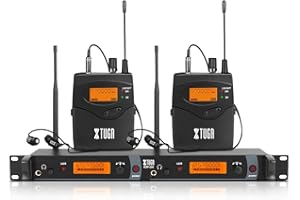 XTUGA IEM1200 In Ear Monitor System Wireless, Dual Channel In Ear Monitor with 2 Bodypacks, UHF Wireless IEM System for Musicians, Stage, Band and Studio