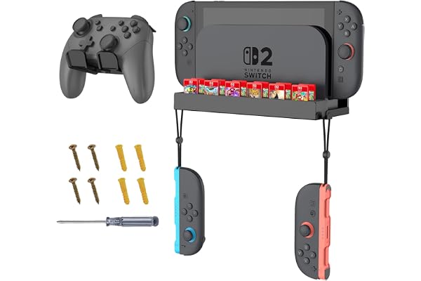 FINTIE Soporte de Pared para Switch 2 (2025) | Kit con 1 Soporte para Controlador, 12 Ranuras para Tarjetas de Juego, 2 Ganchos Joy-Con, Organizador de consola