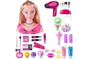 BYNYXI Spielzeug Frisierkopf Kinder, Super Model Schminkkopf Schminke Puppenkopf Styling Head Kinder mit Haar Kamm Schminkpuppe Zubehör Rollenspiel Spielzeug Geschenk für Mädchen Prinzessin-35PCS