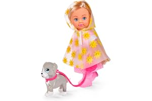 Simba 105733592 - Evi LOVE Regnig Hundpromenad - Evi Klädd i Regnkläder med Regnkappa och Gummistövlar med Sin Söta Hund i Ko