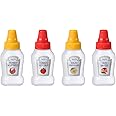 ZAYOIZY 4pcs Mini Condiment Squeeze Bottles 25ml Honey/Ketchup/Soy Sauce/Salad Dressing Dispensers Squeezable Jars Containers Plastic Portable Lunchbox with Sturdy Screw Cap