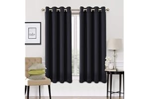 EASELAND Blackout Curtains 2 Panels Set Thermal Insulated Window Treatment Solid Eyelet Darkening Curtain for Living Room Bedroom Nursery,Black,66x54 Inches
