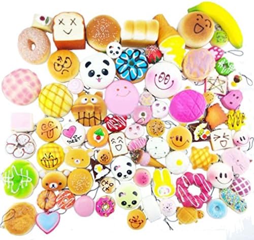 20 Pcs Random Squishy Charms,VIVAK Jumbo Medium Mini Soft Kawaii Slow Rising Squishies Toys Food Cake/Panda/Ice Cream/Dounts Phone Charm Straps Kids Toy Gift Party Favors