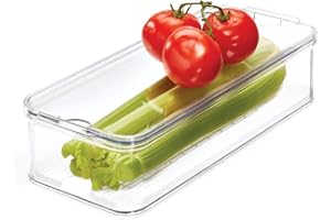 iDesign Caja de Almacenamiento apilable para armarios de Cocina o Nevera, Caja organizadora de Alimentos de plástico, Recipiente con Tapa y Bandeja Interior, Transparente y Blanco