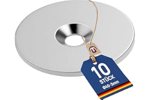 ‎MAGNOSPHERE 10 Metallscheiben Rund mit Loch - Ø40 x 3mm - Stahl (DC01) Verzinkt - Metallplättchen mit Bohrung und Senkung - Gegenstück für Magnete (Ferromagnetisch)