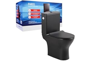 sanicomfort Stand-WC Kombination Paros spülrandlos mit Softclose WC-Sitz & Spülkasten schwarz | Tiefspüler mit waagerechtem Abgang | Komplett-WC Set Bodenstehend